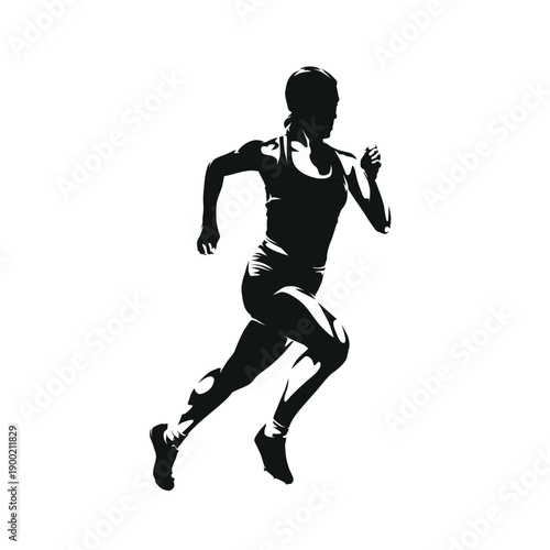 Run, running woman, isolated vector silhouette. ink drawing. Side view. Athletics, track and field female athlete