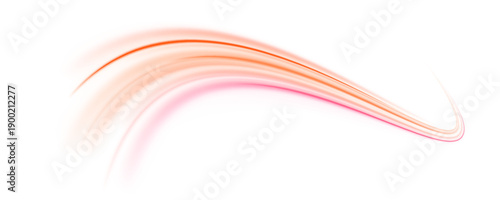 Orange and red neon streaks spiral through abstract black space. Motion trails create depth and speed illusions. Ideal for futuristic vector graphics. PNG