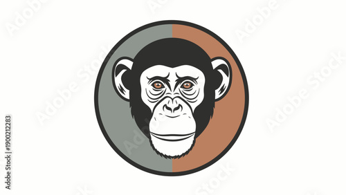A chimpanzee head logo in a circle with gray and brown sections