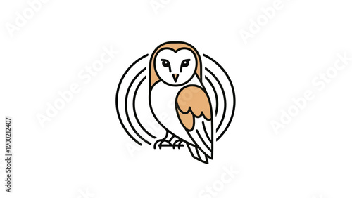 A stylized owl logo with a circular background of lines, set on a white field