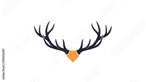 Stylized deer antlers in dark blue with an orange diamond between them, white background