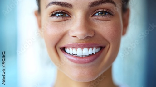 Close-up Portrait of a Beautiful Woman with Perfect White Teeth
