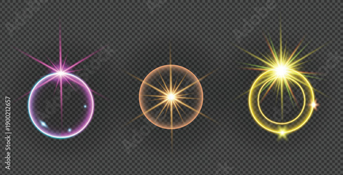 Realistic Vector Glow Light Effect Set with Lens Flare and Starburst