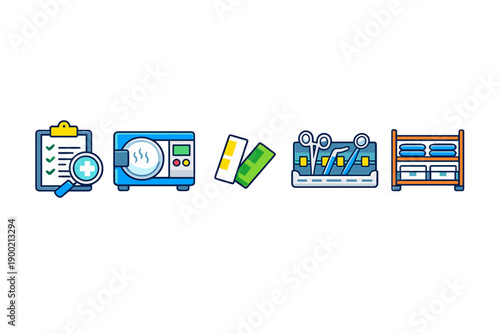 Cleaning and maintenance tasks for a laundry room at a community center in the afternoon with tools and supplies visible in the workspace