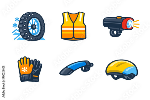 Equipment for winter safety during biking and outdoor activities near snow-covered areas in cold weather conditions for safety and visibility