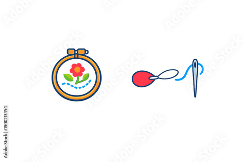 Crafting with embroidery tools showing a hoop with a flower design, a needle, and a thread, illustrating the art of sewing and creativity