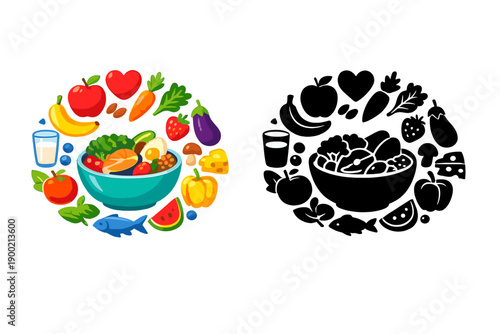 Colorful fruits and vegetables arranged in bowls showing healthy food options for balanced meals during a cooking class in a kitchen setting