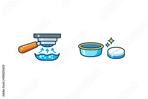 Coffee brewing process shows basket with grounds and two containers for collecting brewed coffee