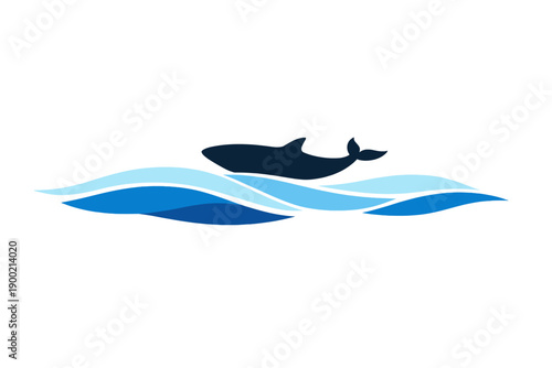 Whale swims through blue waves in ocean waters during sunny day at marine location