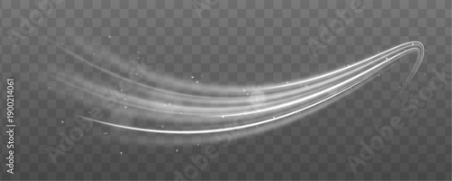 White glowing streaks swirl across highways with motion blur effect. Dynamic light waves convey traffic flow and fast movement. Transparent PNG for futuristic layouts.