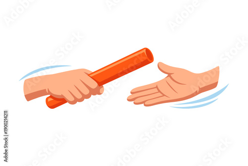 Two hands pass a baton during a relay race in a sports competition on a clear day