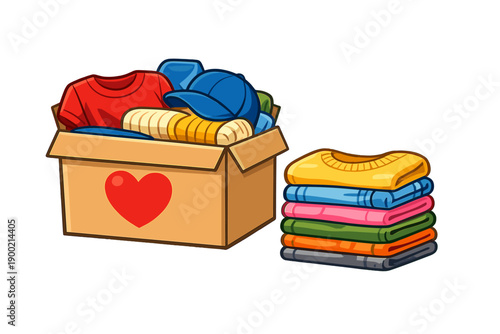 Boxes filled with clothes and hats are ready for donation at a local charity event during springtime in the community