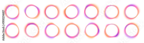 Neon circle frames in layered blue and purple gradients on transparent background. Luminous glow adds depth and dynamic effect. Suitable for digital banners and futuristic interface design. PNG