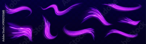 High-speed neon vortex with swirling purple and cyan lines. Glowing tunnel effect creates depth and acceleration sensation. Transparent PNG perfect for futuristic designs.