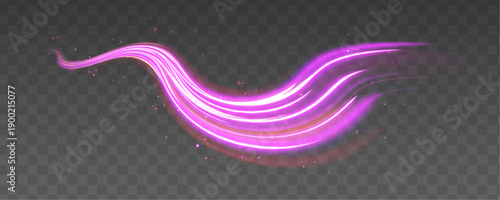 Pink neon speed lines sweep across a dark background with shiny highlights. Light curves and streaks simulate fast motion and energy flow. Perfect for digital tech, racing, and cyber designs.