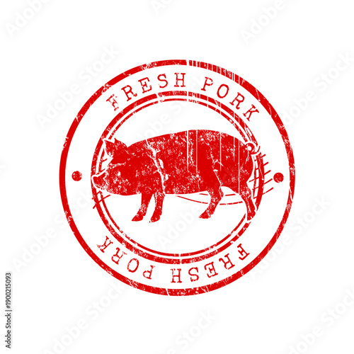 Fresh pork red rubber stamp with pig silhouette and grunge effect