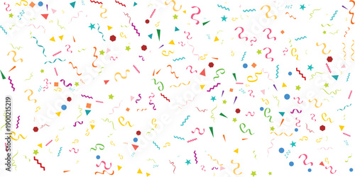 Confetti background with colorful paper streamers vector illustration for birthday party celebration and festive holiday event decor isolated on a transparent background.