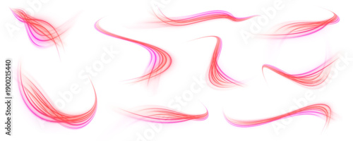 Pink and orange neon speed lines curve along dark roads. Glowing streaks and light sparks convey futuristic acceleration. Perfect for posters, banners, and digital motion graphics. PNG