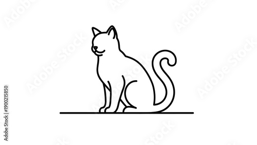 Simple black outline drawing of a cat, sitting and looking to the left