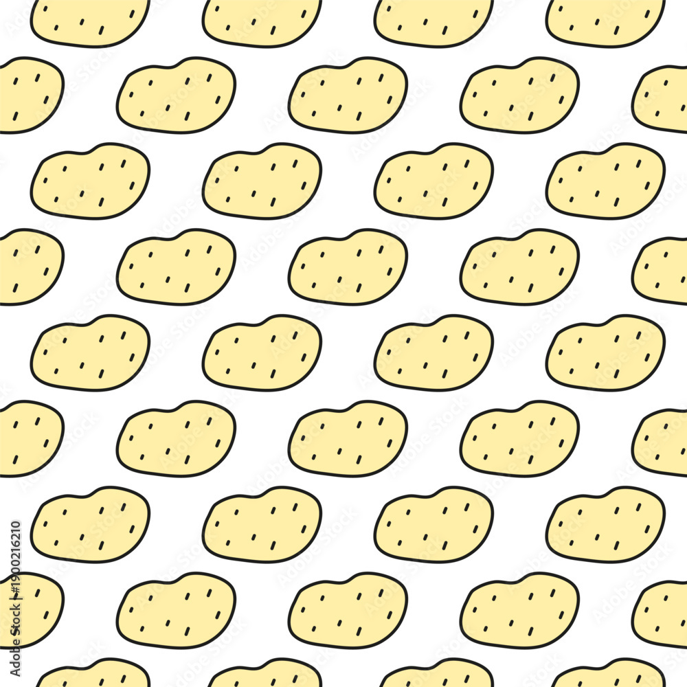 Obraz premium Cute seamless pattern with doodle raw potatoes on white background.