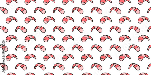 Cute seamless pattern with doodle shrimps on white background.