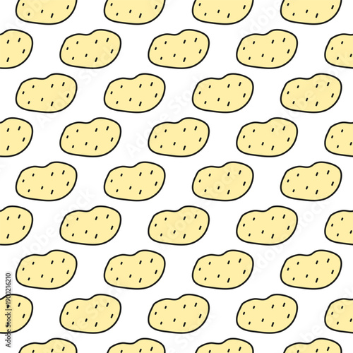 Cute seamless pattern with doodle raw potatoes on white background.