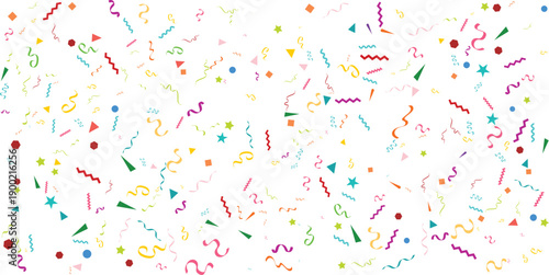 Celebrate background with vibrant party confetti and colorful streamers vector illustration for birthday holiday festive event and surprise on a transparent background.