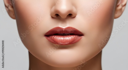 Close-up of woman's sensuous lips with rich brown lipstick