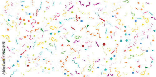 Holiday background with colorful party confetti and festive streamers vector illustration for birthday celebration joyful event and surprise on a transparent background.