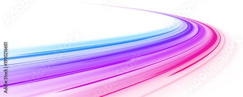 Pink, purple and blue curved speed trails create dynamic motion paths. Bright highlights enhance perspective and energy flow. Transparent PNG perfect for futuristic and tech designs.