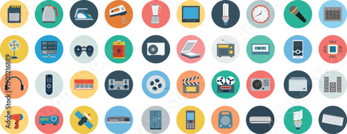Vector illustration of a flat business icon set featuring colorful buttons with numbers and web symbols for website technology and communication design