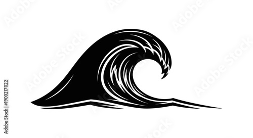Powerful Black Ocean Wave Crest Symbol on Isolated White Background