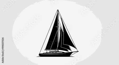 Classic Black Sailboat Yacht Icon on Light Grey Background