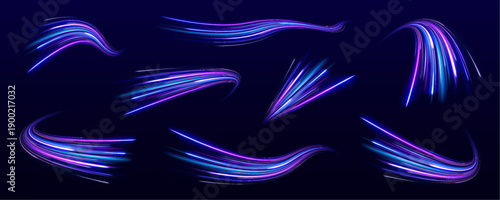 Pink and purple neon spiral streaks radiate outward with glowing motion. Motion blur creates dynamic futuristic energy effect. Transparent PNG ideal for sci-fi and cyber graphics.