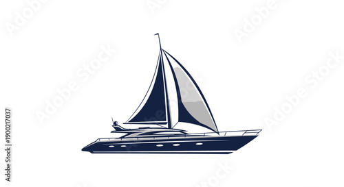 Modern Blue Sailing Yacht Boat Illustration on Isolated White Background