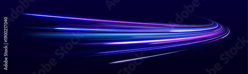 Purple and blue neon spiral streaks radiate outward with glowing highlights. Motion blur adds depth and futuristic dynamic motion effect. Transparent PNG ideal for banners and posters.
