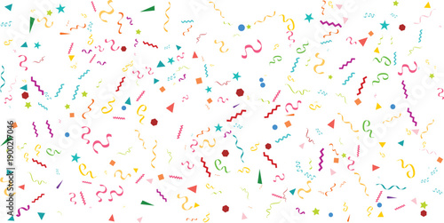 Anniversary background with colorful party confetti and vibrant streamers vector illustration for birthday celebration festive holiday and surprise on a transparent background.