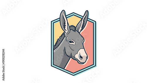 Cartoon illustration of a donkey's head within a geometric shape