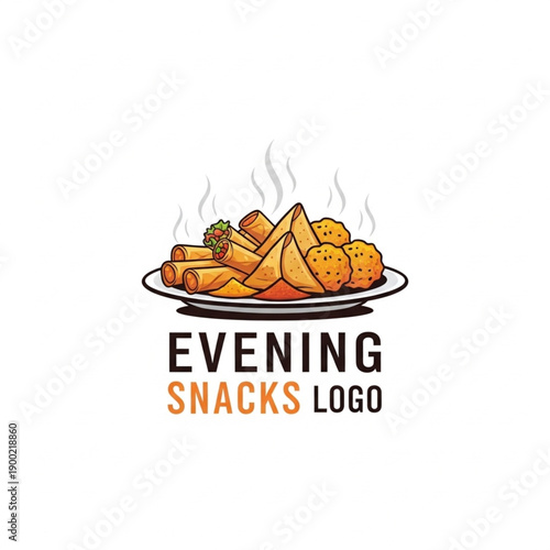 Appetizer Platter Logo Design with Samosas, Spring Rolls, and Fried Snacks - Evening Snacks Concept