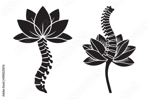 Lotus Flower and Human Spine - Yoga and Wellness Symbol