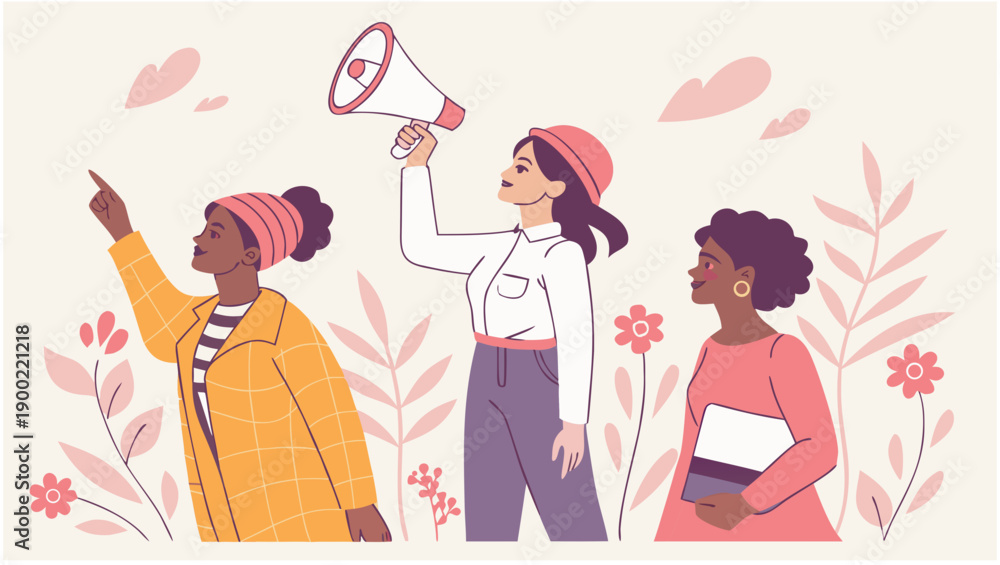 Fototapeta premium Diverse Women with Megaphone Protesting for Equality and Rights - Empowerment Activism
