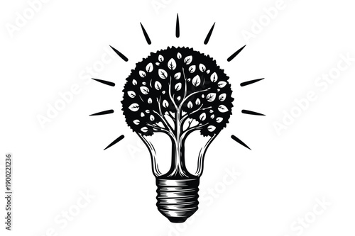 Lightbulb shaped like a tree with leaves, idea concept