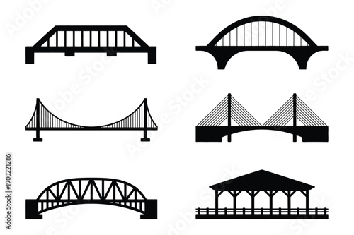 Various Bridge Silhouettes, Arch, Truss, Suspension