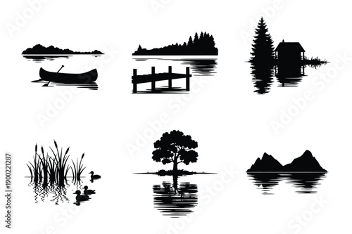 Nature Scenery Silhouettes with Reflections