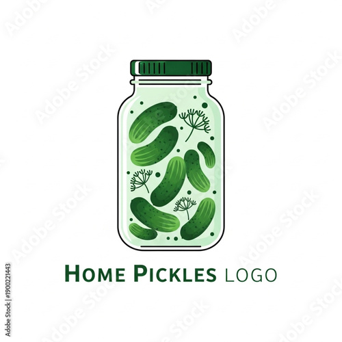 Illustration of a jar of homemade pickled cucumbers with dill, suitable for a food or recipe logo design.