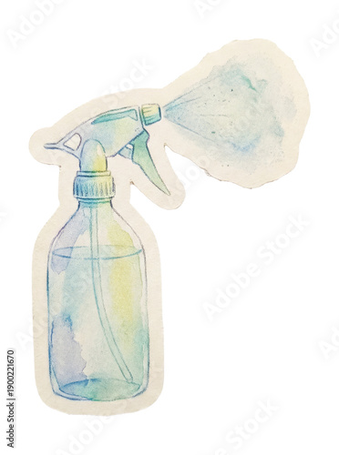 Spray bottle misting wrinkles paper sticker cutout.