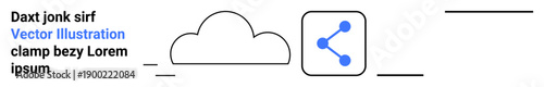 Cloud computing, data sharing, connectivity, digital storage, networking, technology solutions. Minimal design a cloud and share icon. Cloud computing and data sharing concept