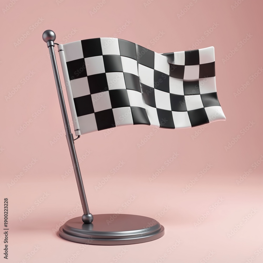 Obraz premium 3D checkered flag icon, representing racing finish line and victory. Symbol used in motorsport, competition, and success for graphic design and advertisement.