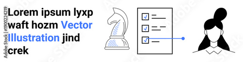 Strategy planning, task management, personal identity, decision-making, leadership, productivity. Chess knight, checklist profile icon. Strategy planning and task management