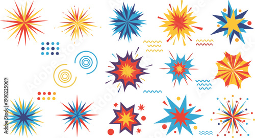 Vibrant colorful explosion graphic elements for dynamic design
